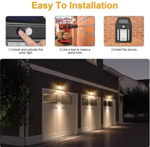 Outdoor Solar Tungsten Wall Light with Motion Sensor IP65 Waterproof LED Safety Light for Patio Outdoor Deck Porch Barn Garage